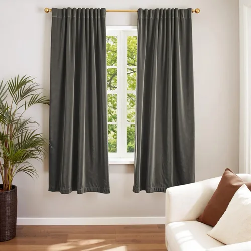 Vista 42 de Lazzzy Cortinas opacas de terciopelo beige de 84 pulgadas de largo con aislamiento térmico para oscurecer la habitación, cortinas forradas de lujo