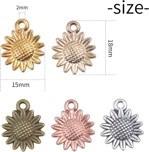 Vista 2 de Aylifu Sunflower Charms Pendant, 50 Pieces Sunflower Charm Bead Craft Supplies Pendant Jewelry Findings Alloy Pendant for Jewelry Making Necklace