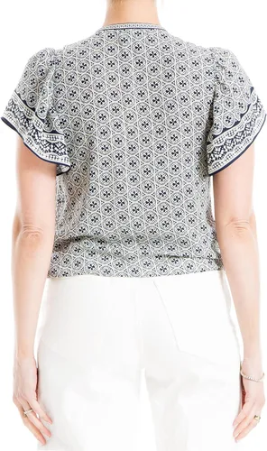 Vista 3 de Max Studio Blusa con lazo en la cintura con mangas y volantes para mujer