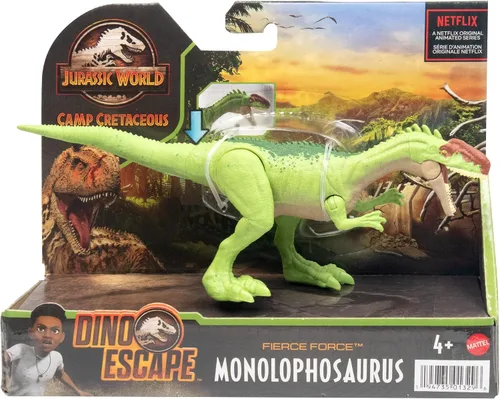 Vista 6 de Mattel Jurassic World Camp - Figura de acción de dinosaurio de fuerza feroz del Cretácico, juguete de dinosaurio monolofosaurio con articulaciones