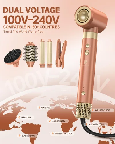 Vista 5 de Estilizador de aire caliente de 6 en 1 de webeauty [Doble voltaje], secador de pelo iónico negativo de alta velocidad con rizadores automáticos