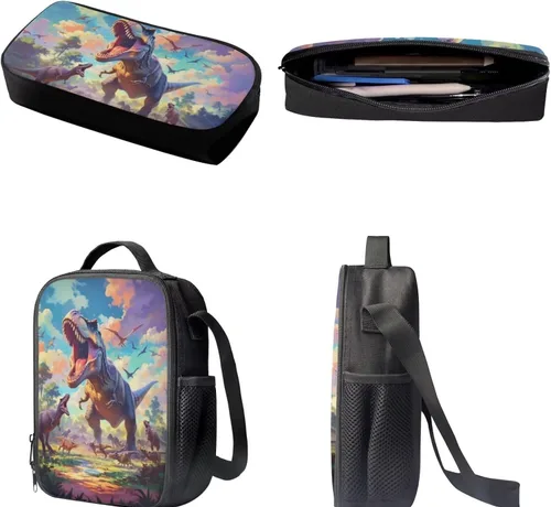 Vista 164 de HUGS IDEA Juego de 3 bolsas escolares con aislamiento térmico para el almuerzo, estuche para lápices