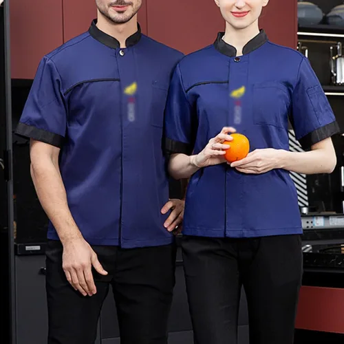 Vista 2 de Abrigo de chef con botones para hombre, manga cortalarga, chaqueta de chef unisex ligera
