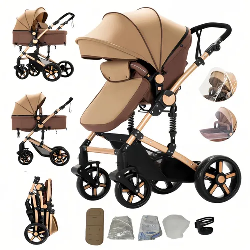 Vista 10 de Cochecito de bebé 2 en 1 con modo moisés, cochecito reversible, plegable con un solo clic, cochecito de viaje para recién nacido, cochecito