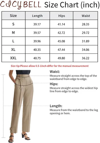 Vista 6 de Cicy Bell Pantalones de vestir de cintura alta para mujer, pierna recta, pantalones de trabajo de negocios, pantalones recortados con bolsillos