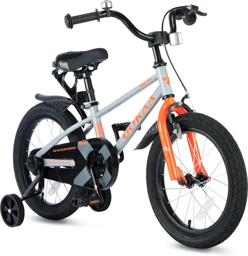 Vista 6 de Bicicleta para niños de 14 16 pulgadas para niños y niñas de 3 a 7 años, bicicleta para niños con ruedas de entrenamiento, freno de mano y pie