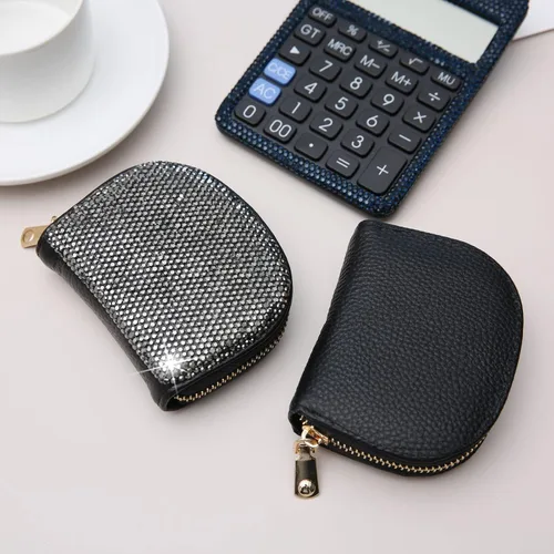 Vista 4 de AsAlways RFID Rhinestone titular de la tarjeta de crédito semicírculo multicapa cremallera caso Bling Crystal Slim pequeña cartera para mujeres