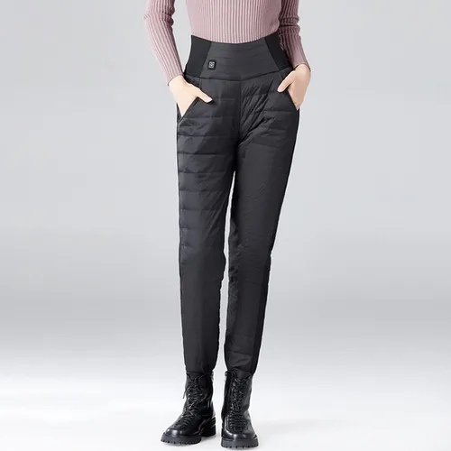 Vista 3 de Pantalones de calefacción eléctrica con calefacción inteligente USB para mujer, pantalones cálidos para esquí, pantalones de color liso con bolsillos