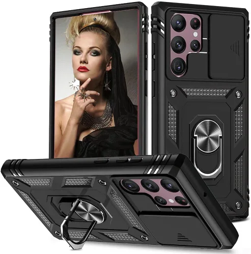 Vista 14 de Funda para Samsung Galaxy Note 20 Ultra 5G con ranura para tarjetero de cámara deslizante, grado militar, resistente, a prueba de golpes, funda