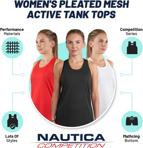 Vista 3 de Nautica Paquete de 3 camisetas sin mangas de entrenamiento para mujer, atléticas activas, gimnasio, entrenamiento, correr, ejercicio, yoga, tela