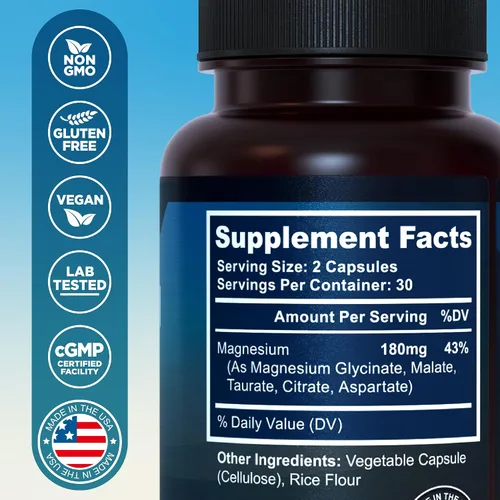 Vista 2 de MyoActivo Complejo de Magnesio 5 en 1 - Alta Absorción - Glicinato de Magnesio Quelado, Malato, Citrato, Taurato y Aspartato para Nervios, Músculos