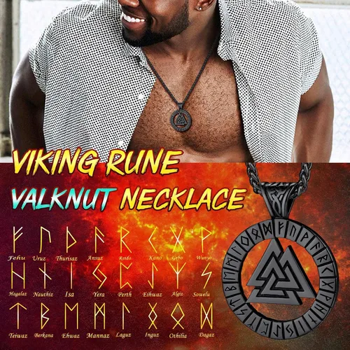 Vista 3 de FaithHeart Collar de medalla vikinga para hombre, resistente acero inoxidable, collar con colgante de mitología nórdica retro con caja de regalo