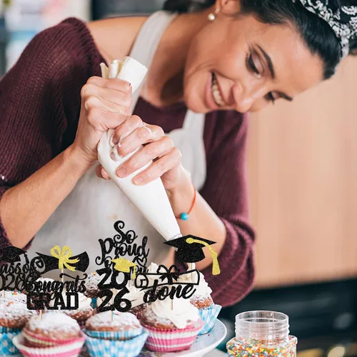 Vista 4 de Rsstarxi Paquete de 40 decoraciones para cupcakes Class of 2025 Congrats Grad 2025 Grad Cap Diploma Cupcake Picks Decoraciones para So Proud of You