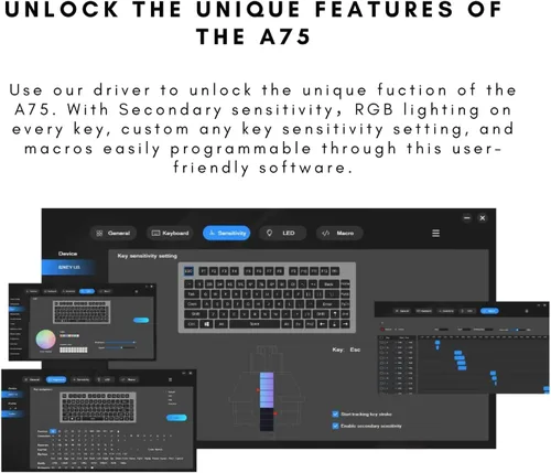 Vista 5 de DrunkDeer Teclado mecánico A75, teclados para juegos TKL, disparador rápido, interruptor magnético hiperrápido, USB compacto con cable RGB, 82