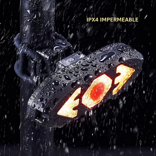 Vista 4 de Luz trasera para bicicleta con intermitentes, control remoto inalámbrico, impermeable, luz trasera para bicicleta, recargable por USB, ultra