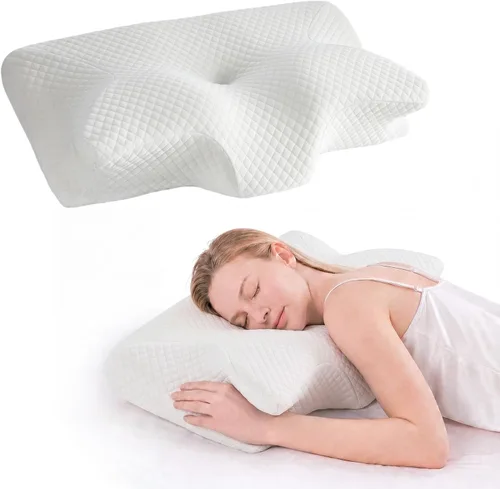 Vista 9 de NEWBULIG Almohada cervical para el cuello para aliviar el dolor de cuello, almohada ergonómica de espuma viscoelástica para personas que duermen