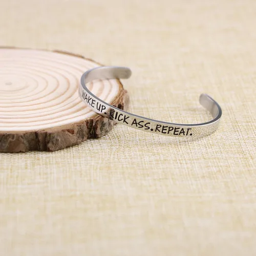 Vista 3 de Pulsera estampada a mano para mujer, joyería femenina de acero inoxidable