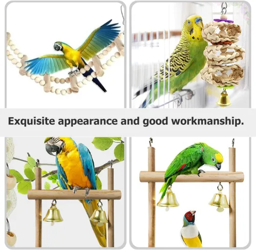 Vista 4 de Bird Ladder Chewing Toy Set with Wooden Beads, 8 Pieces