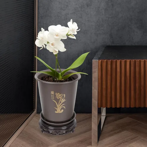 Vista 8 de 2 Sets Orchid Planter Pots with Tray and Base, ABS Drain Holes, Airy Roots Support, Simple Decorative Look for Houseplants on Windowsills, Office