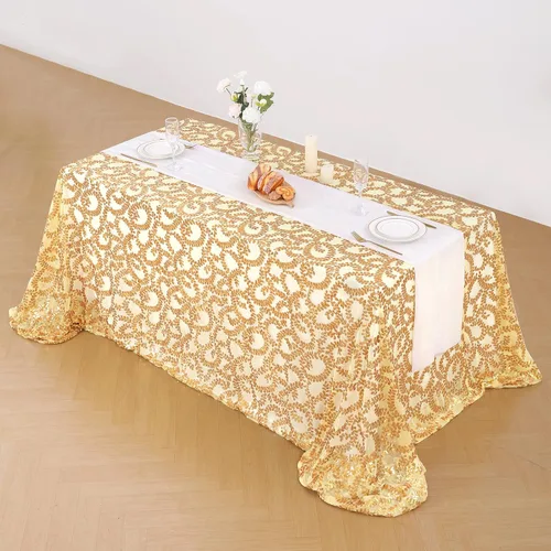 Vista 6 de B-COOL Mantel rectangular de lentejuelas doradas con purpurina de 90 x 156 pulgadas, decoración de bodas, baby shower, ceremonia, mesa de Dorado