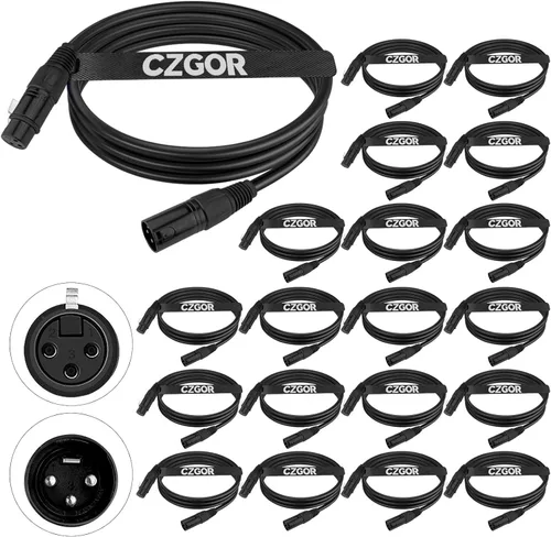 Vista 9 de Cable DMX de 3.2 pies, paquete de 12 cables flexibles de señal XLR de 3 pines macho a hembra DMX, adecuado para señal de iluminación de escenario