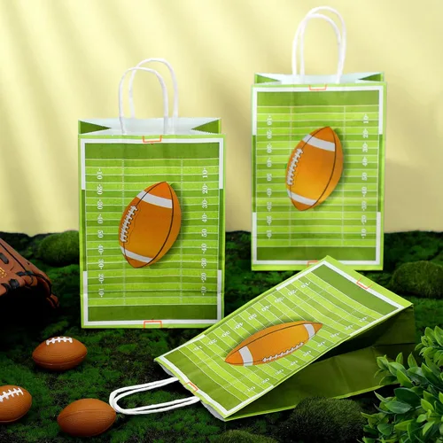 Vista 6 de Fainne 30 bolsas de regalo de fútbol americano con asas de 8.3 x 5.9 x 3.1 pulgadas, bolsa de golosinas de fútbol para aperitivos, dulces, regalos