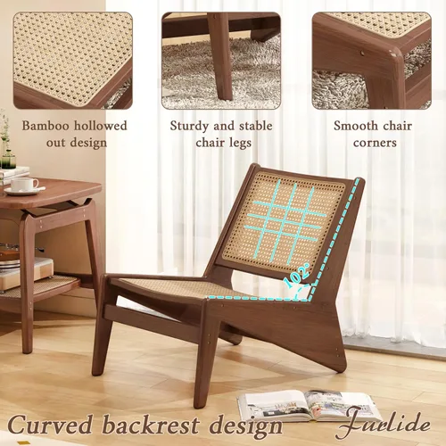 Vista 4 de Furlide Silla de Acento Mid-Century, Silla de Descanso de Ratán para Sala de Estar, Silla Lateral de Esquina Cómoda Boho para Dormitorio y Balcón