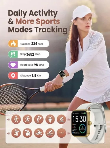 Vista 2 de SKG Reloj inteligente, rastreador de actividad física con 5 ATM, impermeable, monitor de salud para frecuencia cardíaca, oxígeno en sangre, sueño