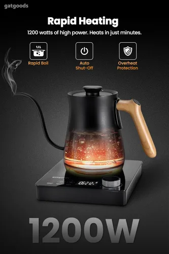 Vista 6 de GATGOODS Hervidor eléctrico de cuello de cisne – Control de temperatura preciso, 1200 W de ebullición rápida, función de mantener el calor, ideal
