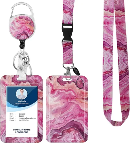 Vista 16 de Cordón con soporte para insignia, carrete retráctil con correa de cuello desmontable y soporte vertical para tarjetas de identificación