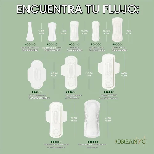 Vista 5 de Organyc Almohadillas femeninas 100% algodón orgánico certificado, flujo moderado, 10