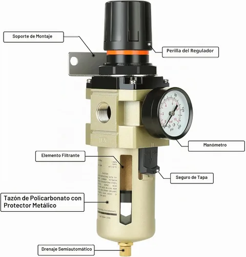 Vista 5 de Hromee Combo de regulador de filtro comprimido de 1/2 pulgada, compresor de aire, separador de trampa de aceite de agua con manómetro, drenaje