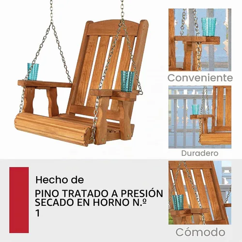 Vista 5 de Amish Casual Silla columpio con tratamiento a presión de misión resistente con portavasos (mancha de cedro)