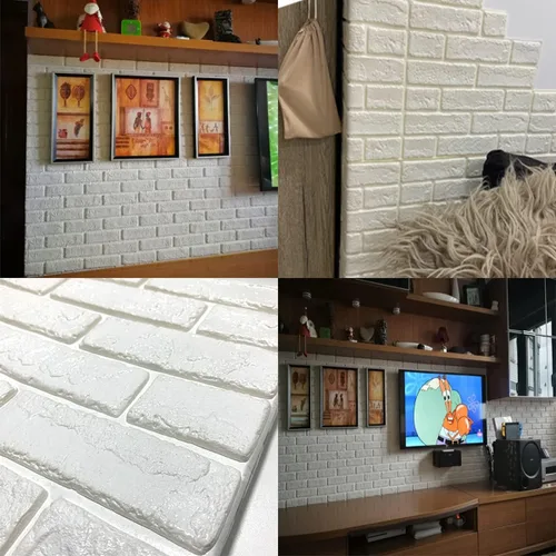 Vista 4 de ECYC Ltd 10 paneles de pared de ladrillo 3D de 11.81 x 11.81 pulgadas, autoadhesivos, papel tapiz impermeable extraíble para sala de estar, 01