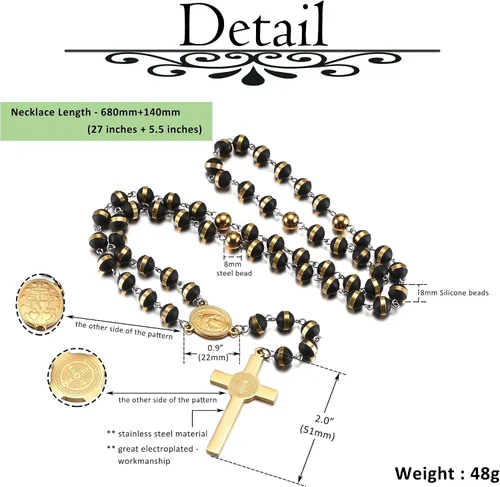 Vista 2 de PiercingJ Medalla de San Benito Cruz Acero Inoxidable Collar Cruz de Fe para Hombres Medalla Cristiana Sacramental Ward Off Evil Protection Joyería