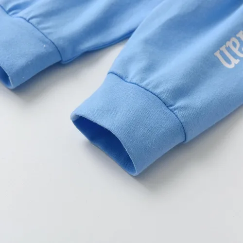 Vista 6 de Conjunto de ropa para bebé recién nacido, con estampado de letras, pantalones, gorro, conjunto de 3 piezas Azul