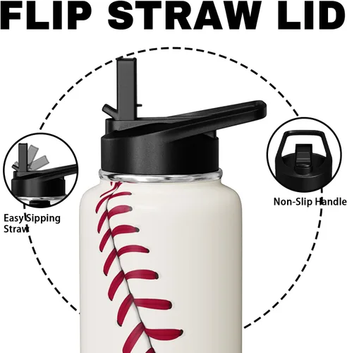 Vista 3 de Botella de Agua de Béisbol 18oz Botellas de Agua Deportivas Aisladas Regalos de Béisbol para Hombres Mujeres Regalo para Entrenador Amantes