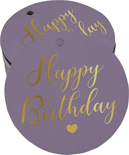 Vista 39 de Etiqueta de papel para colgar con texto en inglés «Happy Birthday» (50 unidades)