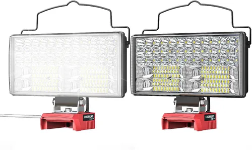 Vista 11 de LIVOWALNY Luces de Trabajo LED Compatibles con Batería Milwaukee de 18V, 100W 10000LM Luz de Inundación de 7" Portátil con Puerto de Carga USB
