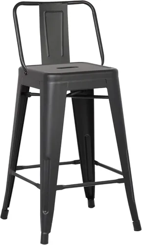 Vista 4 de AC Pacific Juego de 2 taburetes de metal de 24 pulgadas, estilo rústico campestre con respaldo bajo, construcción ligera y resistente, fácil NEGRO