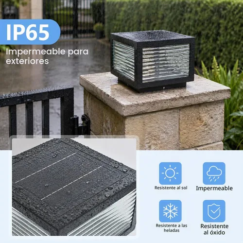 Vista 4 de Luces solares para postes al aire libre, 7.9 pulgadas, luz cuadrada de columna grande con control remoto [S] 7.9"×6.3