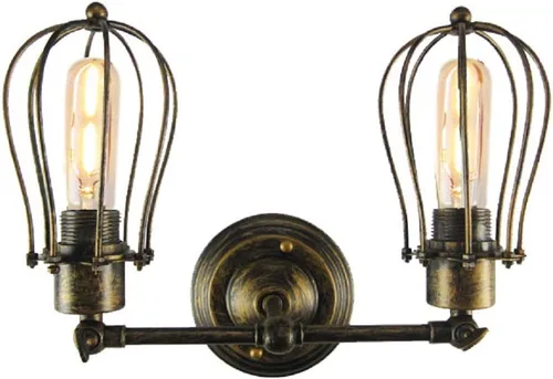Vista 10 de Luces de pared estilo rústico americano, estilo vintage, enchufe ajustable, iluminación industrial, apliques de jaula de metal de alambre rústico