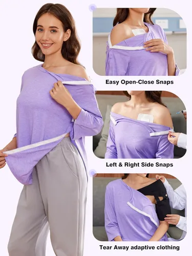 Vista 3 de Deyeek Camisas de cirugía posterior al hombro para mujer, camisetas de 34 para después de rotador, ropa adaptativa para puerto de quimioterapia
