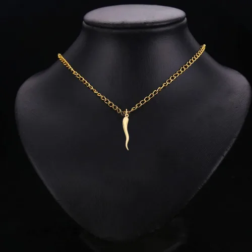Vista 2 de TGDJ Colgante de cuerno italiano de Cornicello de oro amarillo de 14 quilates, joyería fina estampada en oro, gran regalo para hombres y mujeres