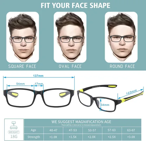 Vista 6 de Gafas de lectura anchas con luz azul para computadora, diseño deportivo, marco para cabeza grande, lentes fotocromáticos tintados