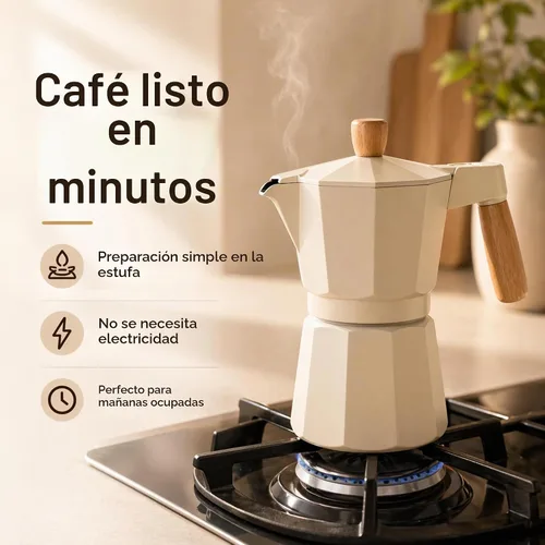 Vista 3 de ANGORA BRANDS Vondra - Olla de aluminio para moka (2 a 6 tazas), cafetera espresso para estufa, cafetera italiana clásica, cafetera percoladora