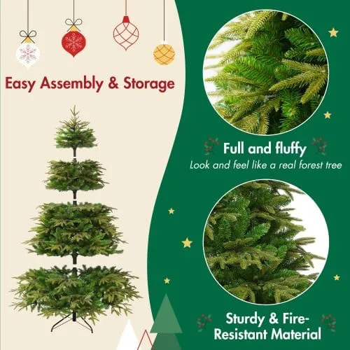 Vista 6 de 7.5FT Pre-Lit Artificial Christmas Tree, Life-Like Full Branches with Metal Stand, Fire Resistant, Warm White & Multicolor LED Lights for Holiday