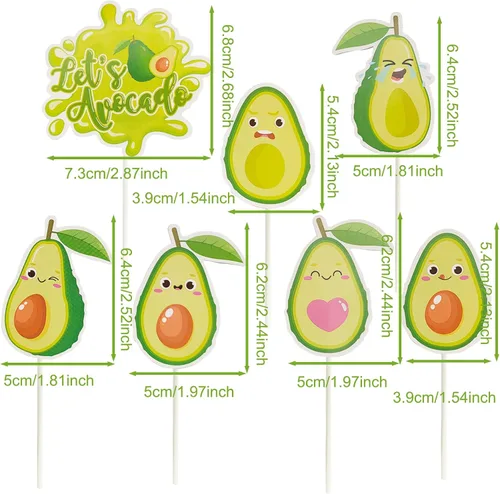 Vista 3 de 21 piezas de decoración de cupcakes Let's Avocado Fruit Treat Cake Picks para decoración temática de aguacate, boda, fiesta de cumpleaños