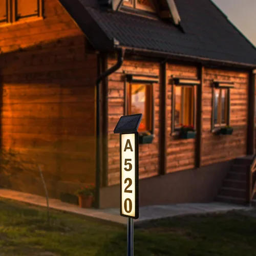 Vista 7 de FORUP Letrero de números de dirección de casa con luz solar, luz solar con números de casa, placa de dirección iluminada por LED para exteriores
