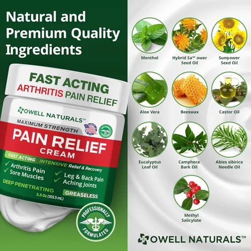 Vista 7 de OWELL NATURALS Crema para aliviar el dolor de penetración profunda, fórmula de máxima fuerza para articulaciones y dolores musculares, espalda baja